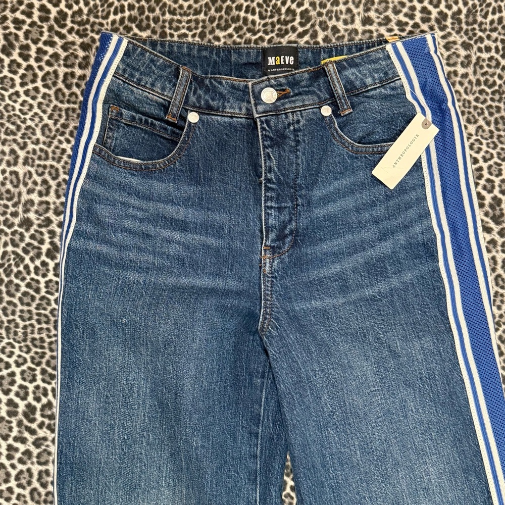 Anthropologie Maeve High Rise Side Stripe Flare Wide Leg Denim Jean Size 27 NWT - Picture 5 of 6